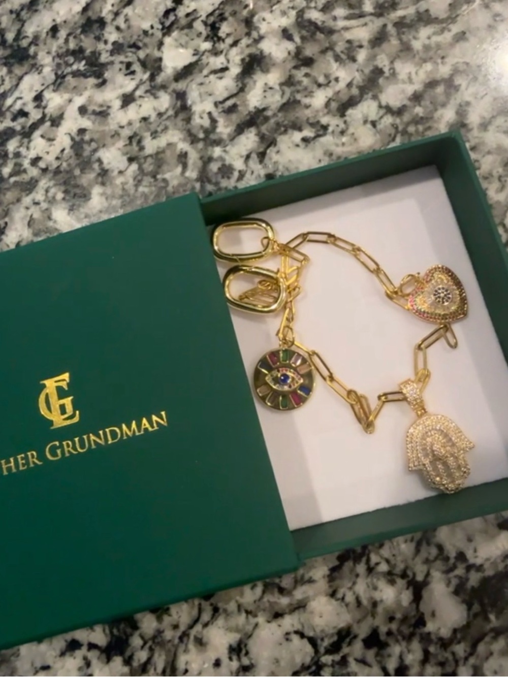 Bag chain with Evil Eye protection and Hamsa hand charms